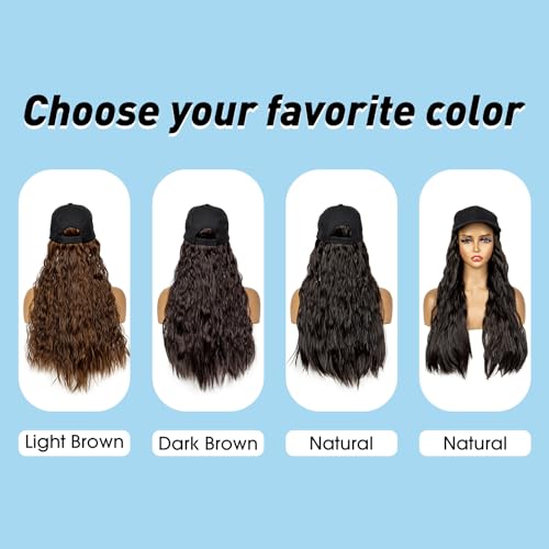 22 inches Synthetic Baseball Cap Wig with Wavy Hair Wigs for Women Daily Wear Black Hat Wig with Natural/Light Brown/Dark Brown Synthetic Hair (Dark Brown) - Image 6