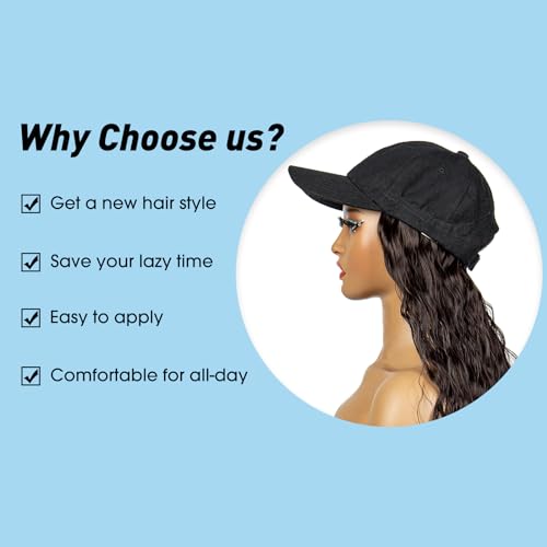22 inches Synthetic Baseball Cap Wig with Wavy Hair Wigs for Women Daily Wear Black Hat Wig with Natural/Light Brown/Dark Brown Synthetic Hair (Dark Brown) - Image 5