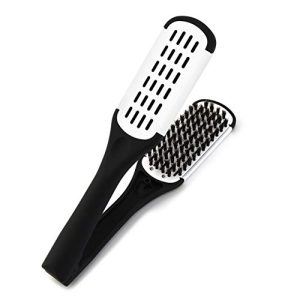 White Double-Sided Boar Bristle Hair Brush Comb with Clamp for Straightening and Styling