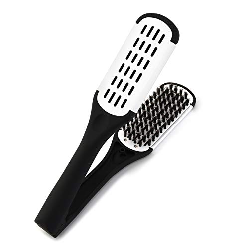 White Double-Sided Boar Bristle Hair Brush Comb with Clamp for Straightening and Styling
