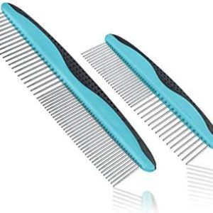 Pets First 2 Pack Dog Comb Small & Large PET Comb for Small & Large Breeds & Areas. Premium Anti-Slip Comfort Grip Ergonomic Handle for Your Dog & Cat with Durable Stainless-Steel