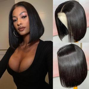 12 Inch Bob Wig Human Hair Glueless Wigs Human Hair Pre Plucked Straight Lace Front Wigs Human Hair Bob HD 13x4 Lace Front Wigs Human Hair Bob Wigs for Black Women 180% Density Bob Wig