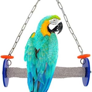 Roll Bird Swing - Pumice Perch Bird Toys Trims Nails and Beaks, Safe and Non-Toxic Bird Cage Accessories for Small and Large Birds, Swinging Toys Birds Will Love, Large 10.5 Inches
