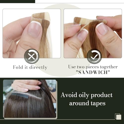 RUNATURE 16 Inch Golden Blonde Highlight Tape-In Remy Human Hair Extensions Natural Look - Image 5