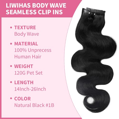 Seamless PU Body Wave Clip in Hair Extensions Real Human Hair Invisible PU Skin 120g Body Wave Clip ins Hair Extensions for Women 100% Human Hair 8Pcs/Set with18Clips(16inch Natural Black) - Image 4