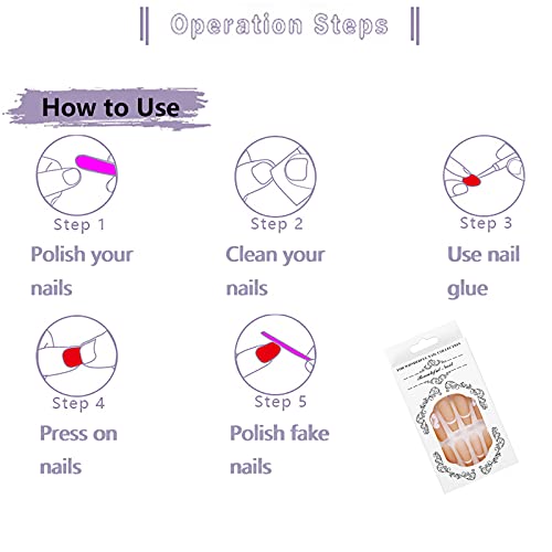 24 Piece Medium Almond White Swirl Press on Nails Kit with Glue for Women - Image 6