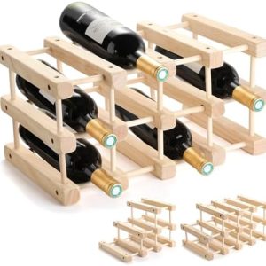 12-Bottle Wooden Countertop Wine Rack for Home Kitchen Restaurant Bar