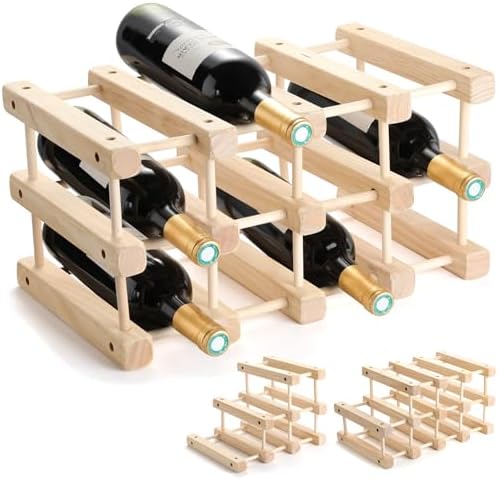 12-Bottle Wooden Countertop Wine Rack for Home Kitchen Restaurant Bar