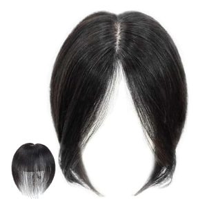 10 Inch Black Human Hair Topper for Women, Middle Side Part, Clip-in Extensions