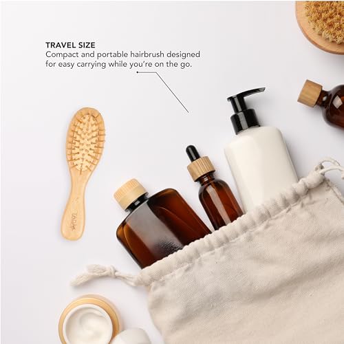 Tada Natural Beauty Bamboo Hair Brush l Wooden Comb l Bamboo Brushes for Wet Dry Curly Thick Straight Hair l Detangling Hairbrush for Women, Men, and Kids (Mini Wood Brush) - Image 3