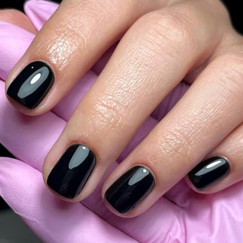 120pcs Glossy Black Short Square Press on Nails with Adhesive Tabs for Women and Girls - Image 2
