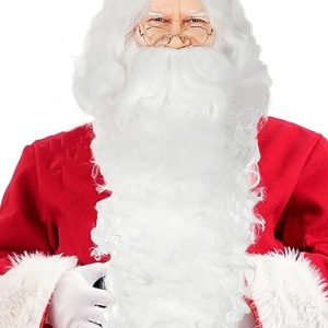 Santa Beard and Wig Set Professional Deluxe Santa Claus Hair with Short and Long White Fake Mustache Realistic Men Christmas Clause Costume Cosplay Accessories