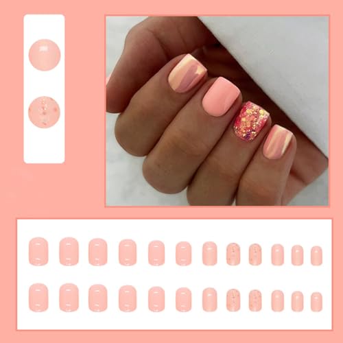 Extra Short Square Orange Glitter Press on Nails for Women - 24 Pcs Reusable Kit - Image 2