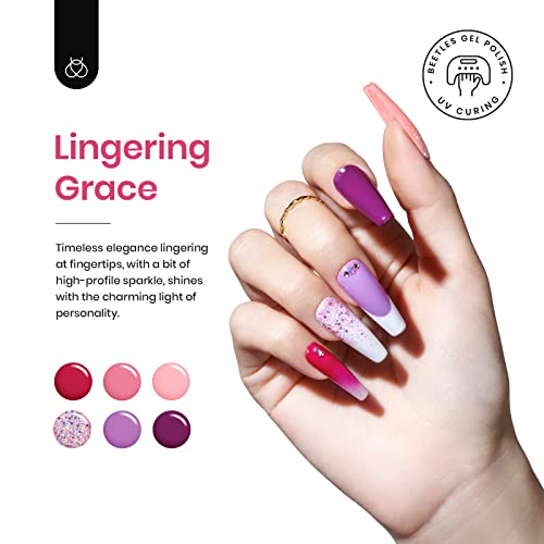 beetles Gel Polish Nail Set 36 Colors Lingering Grace Collection Pink Red Purple Girly Elegant Sparkle Glitter Gel Polish Nail Art Liner Brushes 5Pcs Painting Art Design Pen - Image 3