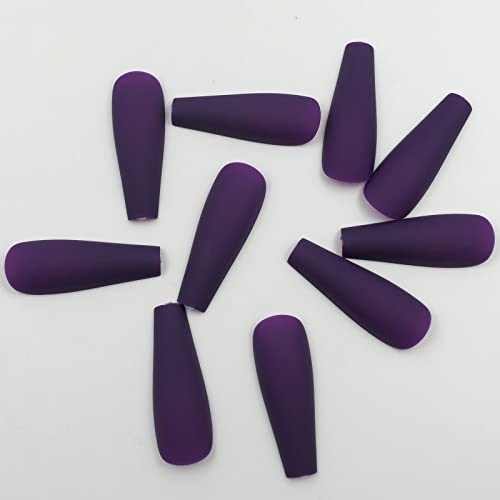 LoveOurHome 100pc Coffin Press on Nails Long Fake Nails Matte Full Cover False Nails Press ons Artificial Nail Medium Ballerina Fake Fingernail Violet Presson on Nail Tips for Women Kids Girls - Image 5