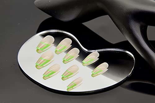 Press On Nails-Lime Fantasticlady,summer Medium,Coffin,Green Wavy Design,Green Swirls,Ballerina,Acrylic,Full Cover Glossy Reusable False Nails for Women & Girls 24pcs - Image 3