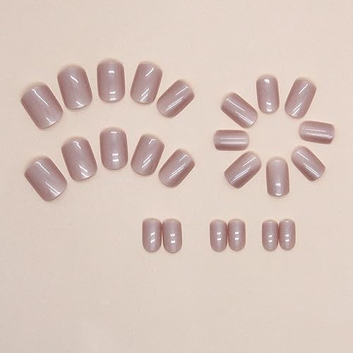24 Pcs Short Square Nude Aurora Press on Nails with Glossy Design and Glue - Image 4