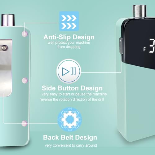 Electric Nail Drill Machine,Lumcrissy Portable Rechargeable 35000 RPM Electric Nail File E-File ,Electric Acrylic Nail Tools ,Polishing,Nail Removing (Light Green) - Image 6