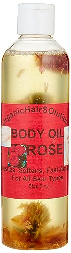 Organic Hair Solution- NOURISHING BODY OIL WITH ROSE SCENT-Plant-based Formula, Dry Skin Moisturizer & Hydrating Body Massage Oil, for Radiant & Healthy Glow, Nourishing After Shower & Bath Oil (8 oz)