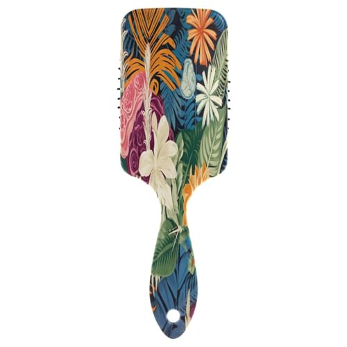 Traditional Hawaiian Style Floral in Multi Colors Air Cushion Hair Brush, Detangling Hair Brush, Anti Static Brush, Styling Brush