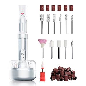 Electric Nail Drill Machine Kit-Cordless Nail Drill with Based Stand, Professional Nail Filer Efile for Gel Nails DIY Acrylic Nails,6-Speeds,12 Pcs Nail Drill Bits Manicure Pedicure Polishing Kit