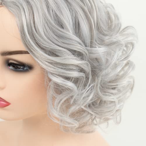 RENERSHOW Mixed Grey Short Wavy Wigs for White Women Medium Length Gray Curly Wig Heat Synthetic Natural Looking Wig - Image 6