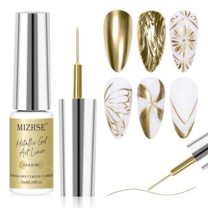 MIZHSE Metallic Gold Gel Liner Nail Art 3D Mirror Gel Painted Spider Drawing Line,Glossy Painting Swirl French Chrome Effect Nail Design Soak off Manicure Set for Nail Art Mother's Day