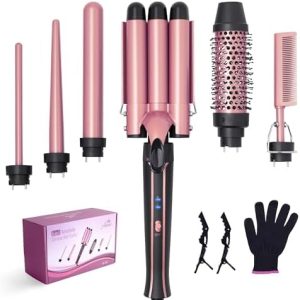 Asani 6-in-1 Interchangeable Curling Iron Wand Set Fast Heating Travel Curler 1 Inch Barrels