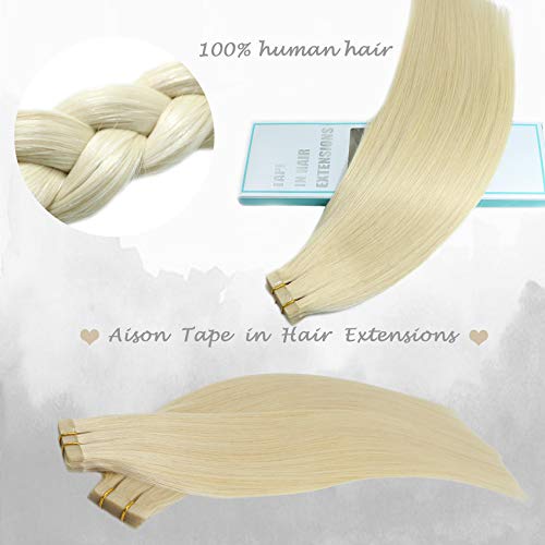 Purfasion Tape in Hair Extensions Remy Human Hair Platinum Blonde Invisible Skin Wef 18inch 40g 20 Pieces Staight Tape ins for Fashion Women (18Inch #60 40g) Blonde Extensions - Image 5