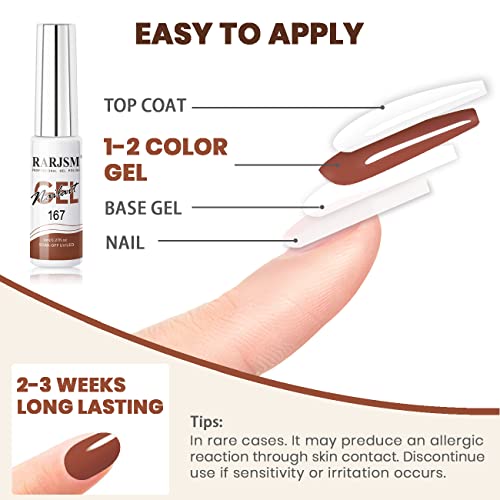 RARJSM Nail Art Gel Liner Nude Color 6pcs Set Nude Pink Brown Skin Tone Painting Striping Gel Nail Polish UV LED Curing Requires Soak off 8ml Build in Thin Sharp Brush Home DIY Salon Swirl Nail Design - Image 6