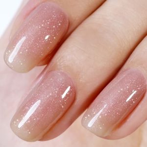AILLSA Nude Shimmer Gel Polish Caramel Iridescent Jelly Gel Polish Neutral Color Holographic Glitter Translucent Nail Polish Sheer Natural Sparkle Soak Off U V Gel for Fall Nail Art 0.51 Fl Oz /GB113