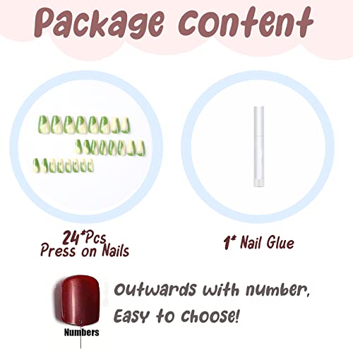 BABALAL Press on Nails Medium Coffin Fake Nails Green Glue on Nails Swirl Acrylic Nails Ballerina Stick on Nails for Women and Girls 24Pcs - Image 4