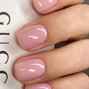 24 Piece Short Glossy French Pink Square Press On Nails Set for Women