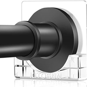 Adhesive Shower Curtain Rod Holder – Kitosun Wall Mount Bathroom Tension Pole Retainer Brackets with Sticky Tape for Quick Stick on and Stainless Steel Screws for Drilling Installation (Transparent)