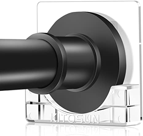 Adhesive Shower Curtain Rod Holder – Kitosun Wall Mount Bathroom Tension Pole Retainer Brackets with Sticky Tape for Quick Stick on and Stainless Steel Screws for Drilling Installation (Transparent)