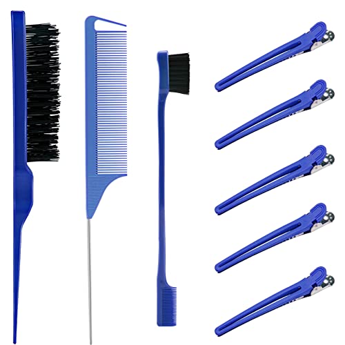 8Pcs Edge Brush Rat Tail Combs Teasing Brush Comb Set Styling Clips Hair Comb Brush Set for Women Thick Hair