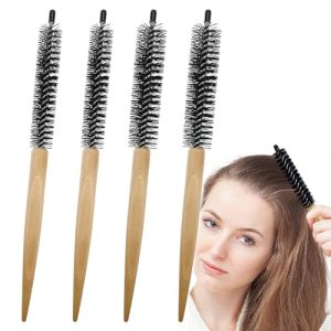 4-Piece Mini Round Hair Brush Set with Wooden Handle and Nylon Bristles for Curly Hair
