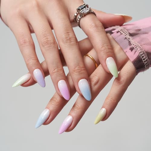 GLAMERMAID Medium Almond 24 Pcs Colorful Reusable Acrylic Press on Nails - Image 2