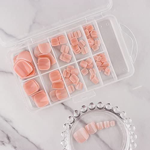 LuckForever Short Press on Toenails 240pc Glossy Nude Skin Press on Toenails Short Square Fake Toe nails Full Cover 10 Nail Adhesive Tabs,Small Wooden Sticks & Nail Files False Toenails for Women - Image 7