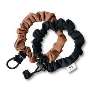 2-Pack Adjustable Ouchless Faux Satin Hair Scrunchies for Women Black Brown No Slip