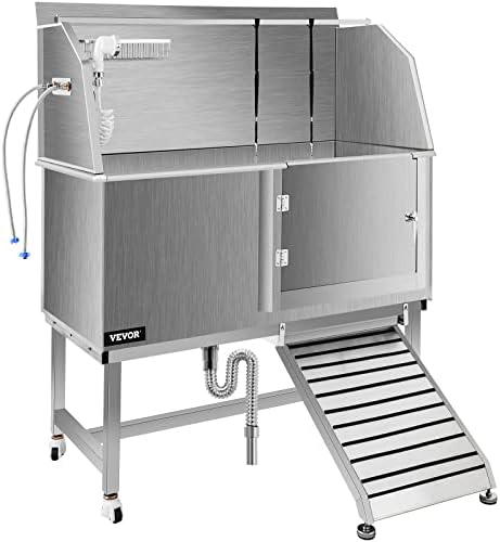 VEVOR Dog Grooming Tub, 50" R Pet Wash Station, Professional Stainless Steel Pet Grooming Tub Rated 330LBS Load Capacity, Non-Skid Dog Washing Station Comes with Ramp, Faucet, Sprayer and Drain Kit - Image 9
