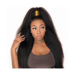 Ponytail Extension Afro Kinky Straight Human Hair Ponytail Extensions Natural Indian Remy Hair Clip in Drawstring Yaki Straight Ponytail Afro Ponytail Hair Pieces Ponytail Hairpiece for Women (Size