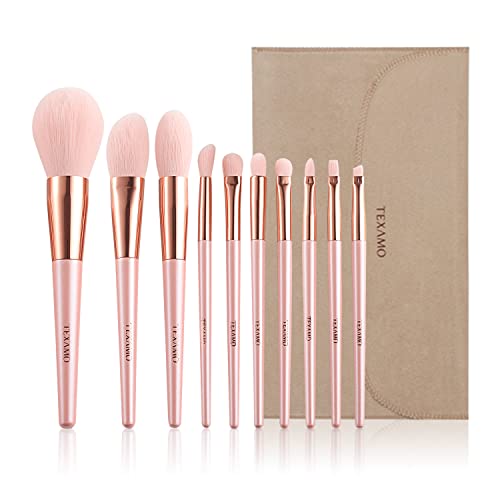 10 Piece Pink Synthetic Makeup Brush Set for Powder, Blush, Contour, Concealer, Eyeshadow