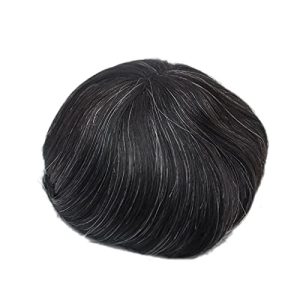 Natural Black toupee for Men 20% Grey Hair Mixed PU Skin Hair System Hair Patch