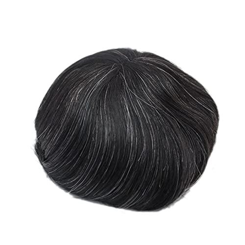 Natural Black toupee for Men 20% Grey Hair Mixed PU Skin Hair System Hair Patch