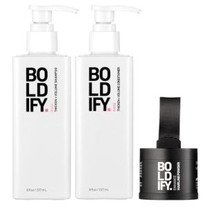 Hairline Powder (Medium Brown) + Shampoo + Conditioner: Boldify Bundle: Root Touchup Hair Loss Powder and Natural Volumizing Shampoo and Conditioner for Fine Hair.