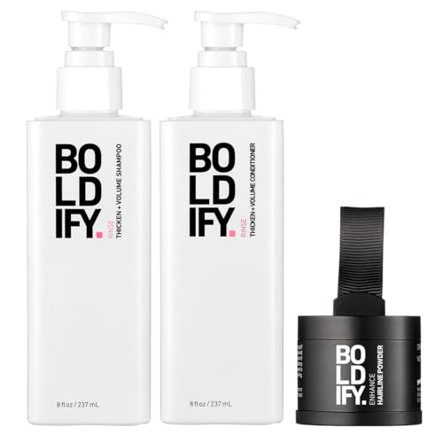 Hairline Powder (Medium Brown) + Shampoo + Conditioner: Boldify Bundle: Root Touchup Hair Loss Powder and Natural Volumizing Shampoo and Conditioner for Fine Hair.