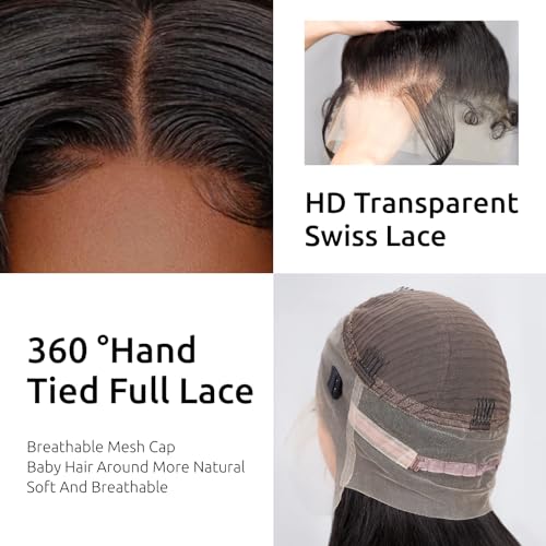 Body Wave 360 Lace Front Wigs Human Hair 12A 360 Full Lace Front Wigs 220% Density Pre Plucked with Baby Hair Brazilian Virgin Human Hair Wig Bleached Knots for Women 20inch - Image 4