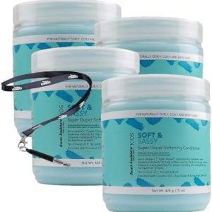 Aunt Jackies Kids Soft and Sassy Super Duper Hair Softening Conditioner, 15 Oz, with Moofin SS Pet Training Whistle, Deep Conditioner, Hair Conditioner for Women and Conditioner for Men, [Pack of 4]
