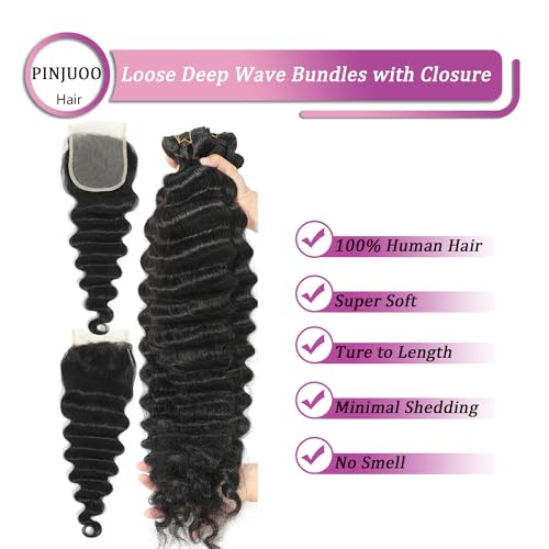 Brazilian Loose Deep Wave Human Hair Bundles with 4X4 Closure 10 12 14 Inch - Image 2
